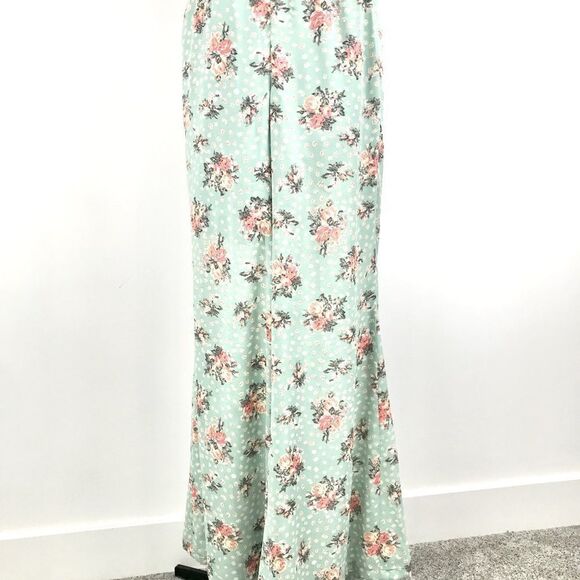 AoBaBa Mint and Rose Floral Silk Blend 2 Piece Halter Top Pantsuit Set - Picture 5 of 16